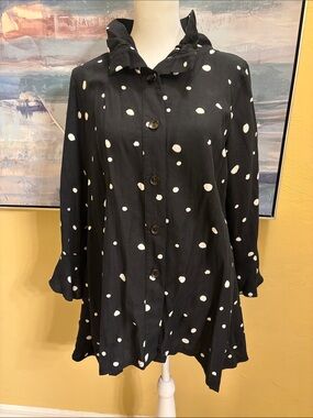 Polka Dot Button-Down Shirt - Black and White